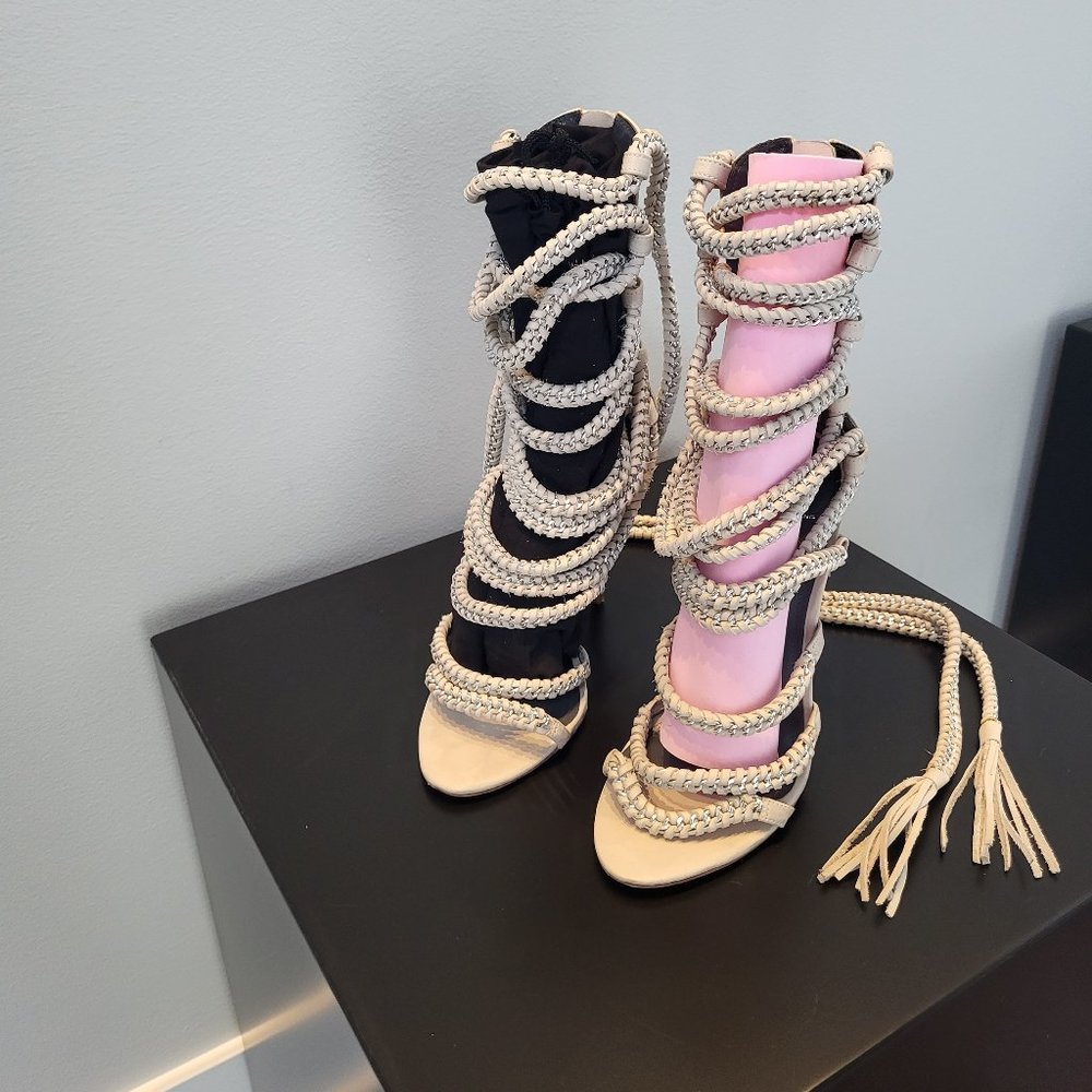 Braided Lace-Up High Heel Sandals - Offwhite - Picture 5 of 7